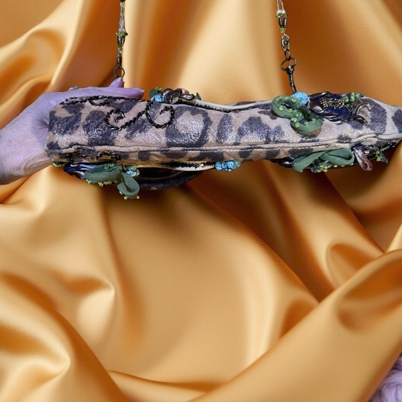 Vintage rare Mary Frances Bag,beaded,satin,kisslock,cottage core,Victorian green - Picture 8 of 10